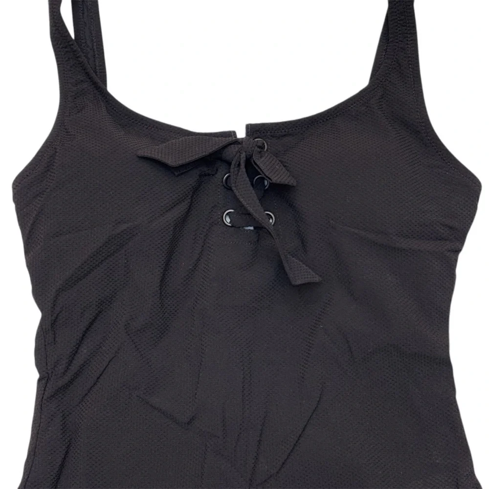 J. Crew Textured Pique Lace Up One Piece Tank Swimsuit Beach Black Size 4 NWOT